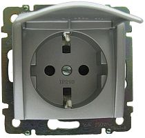 Розетка с заземлением без рамки Legrand Valena 1-м. крышка шторки алюминий картинка